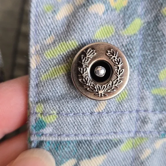 Tanjay Green and Blue Floral Tropical Graphic Print Denim Jacket - Picture 7 of 11